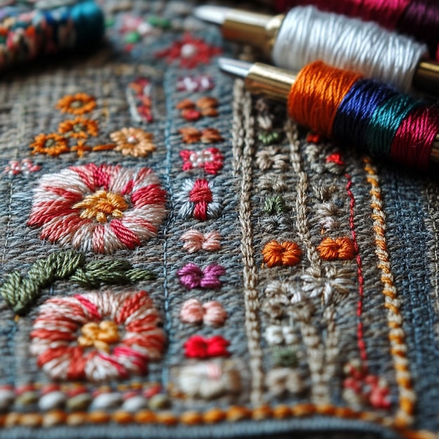 zbliżenie haftu na tkaninie